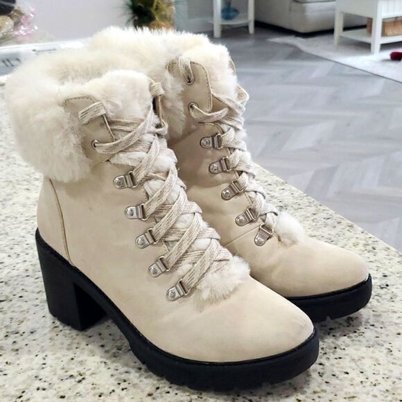 Esprit cream color boots with the fur chunky Y2K boots 9 - Picture 1 of 11